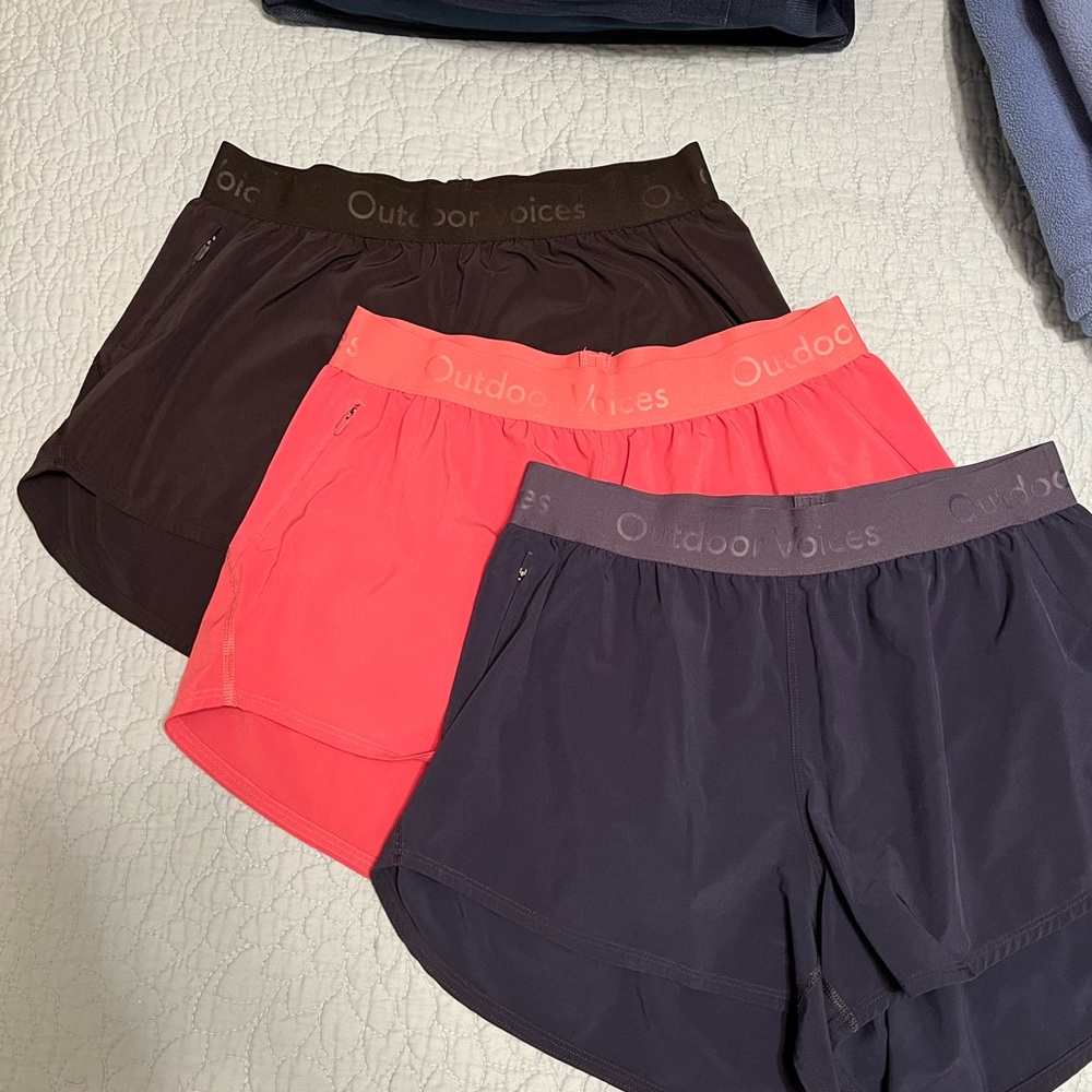 Outdoor Voices 3” Relay Shorts - 3 pairs (sold together) size small